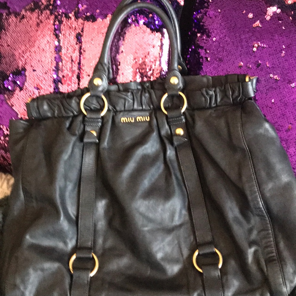 Miu Miu Vitello lux gathered tote bag